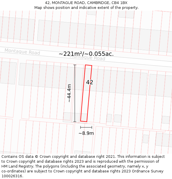 42, MONTAGUE ROAD, CAMBRIDGE, CB4 1BX: Plot and title map