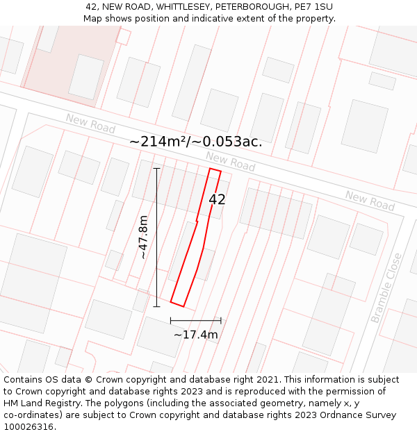 42, NEW ROAD, WHITTLESEY, PETERBOROUGH, PE7 1SU: Plot and title map