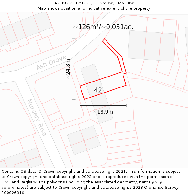 42, NURSERY RISE, DUNMOW, CM6 1XW: Plot and title map