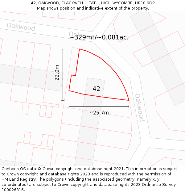 42, OAKWOOD, FLACKWELL HEATH, HIGH WYCOMBE, HP10 9DP: Plot and title map
