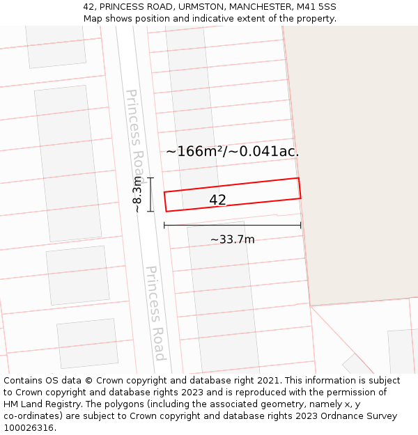 42, PRINCESS ROAD, URMSTON, MANCHESTER, M41 5SS: Plot and title map