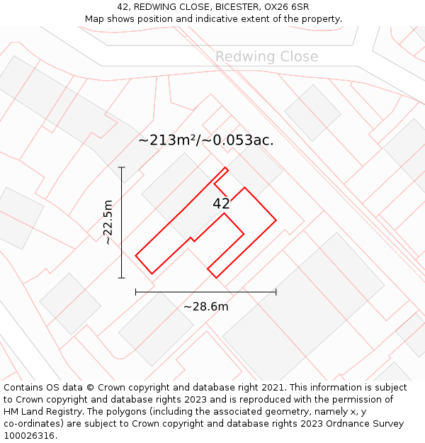 42, REDWING CLOSE, BICESTER, OX26 6SR: Plot and title map