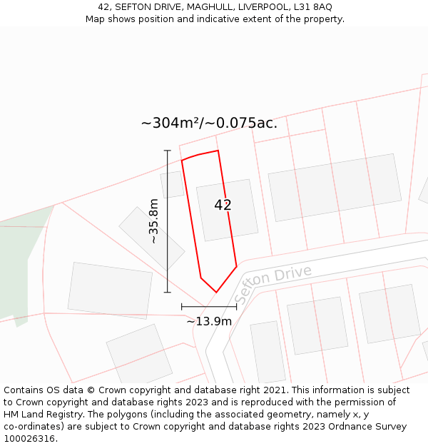 42, SEFTON DRIVE, MAGHULL, LIVERPOOL, L31 8AQ: Plot and title map