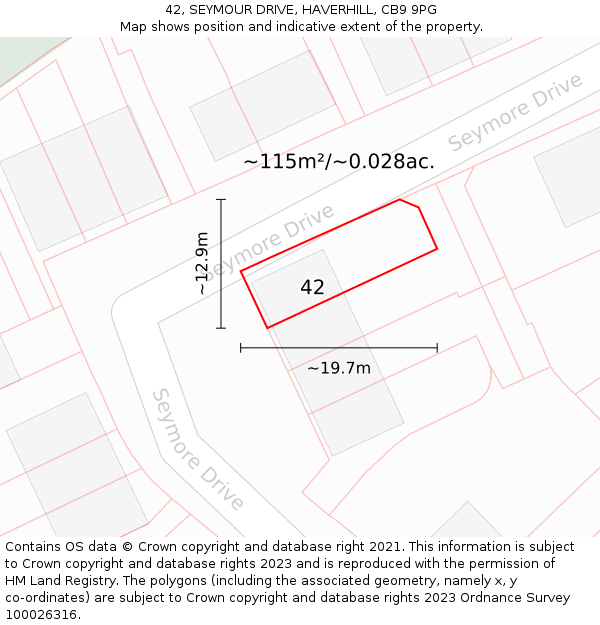 42, SEYMOUR DRIVE, HAVERHILL, CB9 9PG: Plot and title map