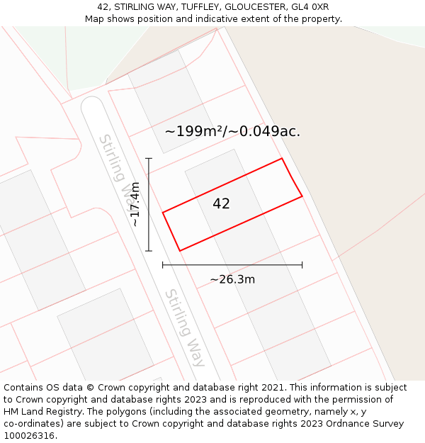 42, STIRLING WAY, TUFFLEY, GLOUCESTER, GL4 0XR: Plot and title map