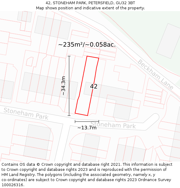 42, STONEHAM PARK, PETERSFIELD, GU32 3BT: Plot and title map