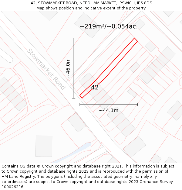 42, STOWMARKET ROAD, NEEDHAM MARKET, IPSWICH, IP6 8DS: Plot and title map