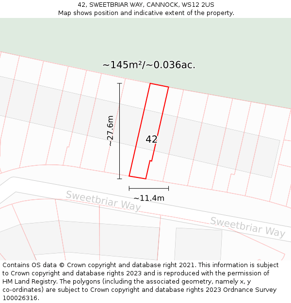 42, SWEETBRIAR WAY, CANNOCK, WS12 2US: Plot and title map