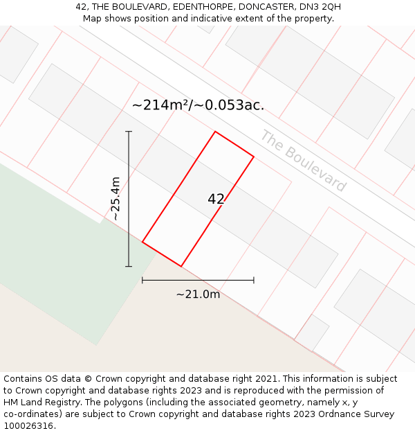 42, THE BOULEVARD, EDENTHORPE, DONCASTER, DN3 2QH: Plot and title map