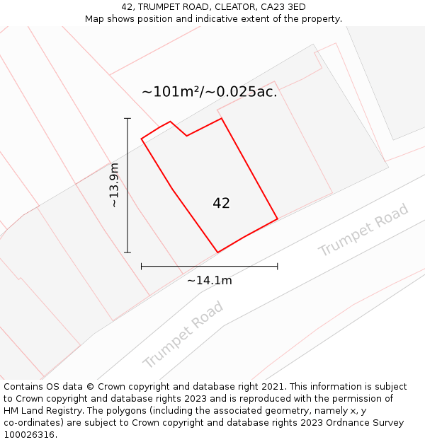 42, TRUMPET ROAD, CLEATOR, CA23 3ED: Plot and title map