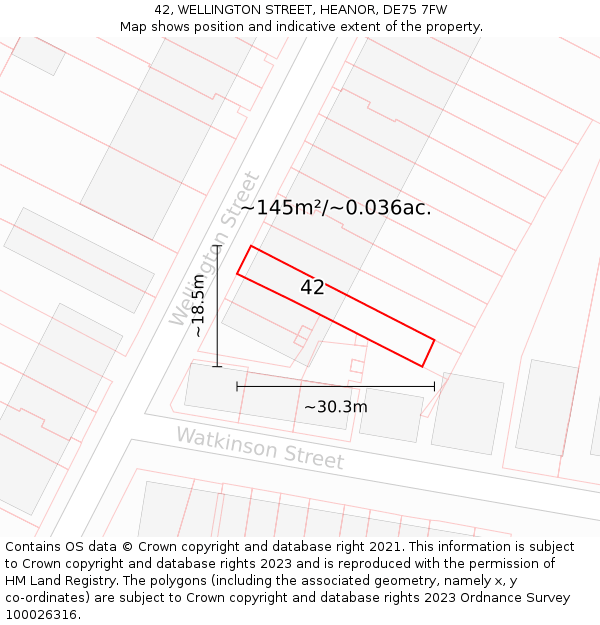 42, WELLINGTON STREET, HEANOR, DE75 7FW: Plot and title map