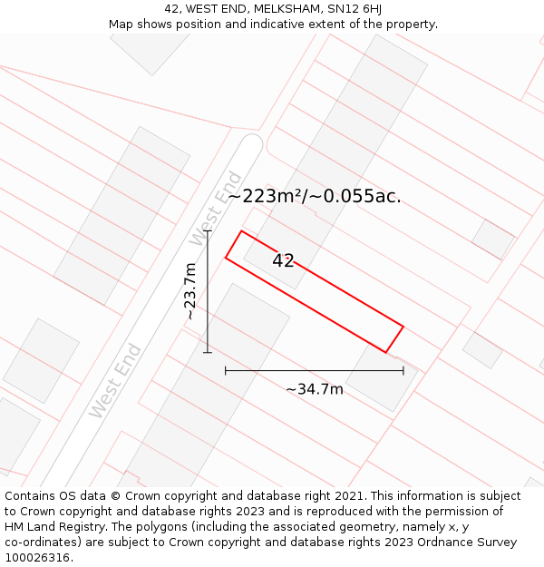 42, WEST END, MELKSHAM, SN12 6HJ: Plot and title map