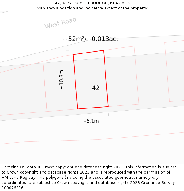42, WEST ROAD, PRUDHOE, NE42 6HR: Plot and title map