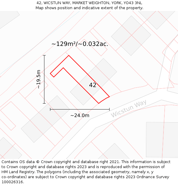 42, WICSTUN WAY, MARKET WEIGHTON, YORK, YO43 3NL: Plot and title map