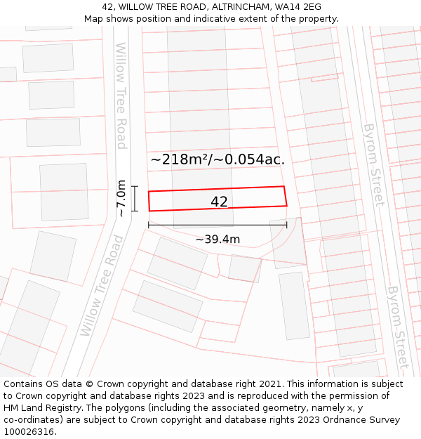 42, WILLOW TREE ROAD, ALTRINCHAM, WA14 2EG: Plot and title map