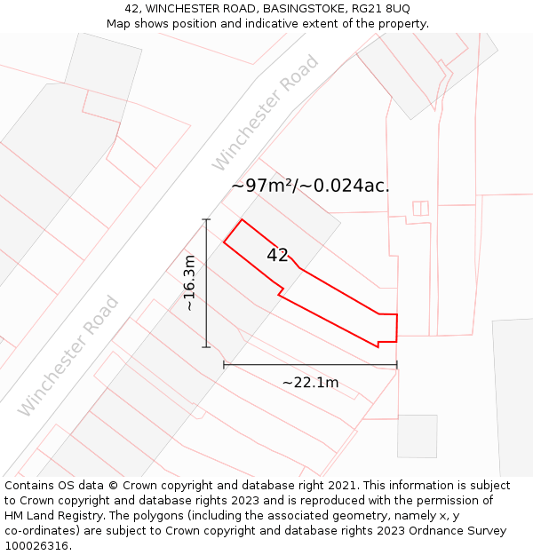 42, WINCHESTER ROAD, BASINGSTOKE, RG21 8UQ: Plot and title map