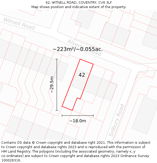42, WITNELL ROAD, COVENTRY, CV6 3LF: Plot and title map