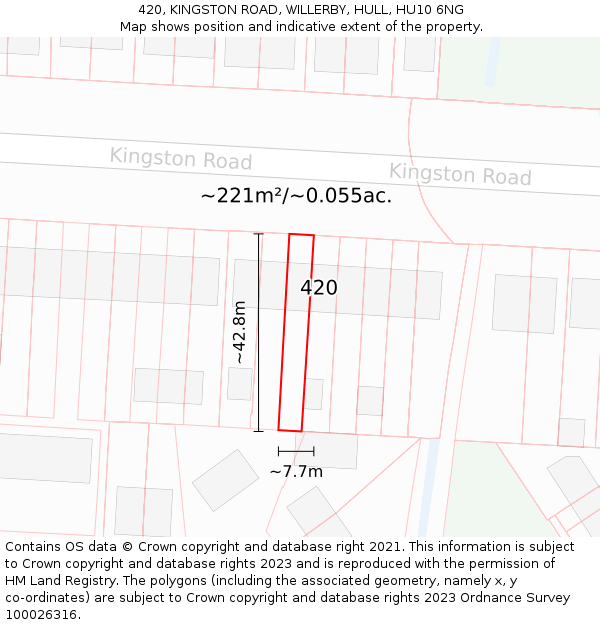 420, KINGSTON ROAD, WILLERBY, HULL, HU10 6NG: Plot and title map