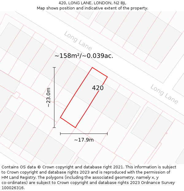 420, LONG LANE, LONDON, N2 8JL: Plot and title map
