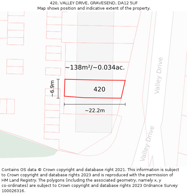 420, VALLEY DRIVE, GRAVESEND, DA12 5UF: Plot and title map