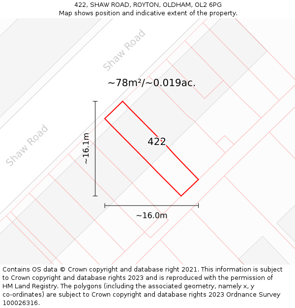 422, SHAW ROAD, ROYTON, OLDHAM, OL2 6PG: Plot and title map