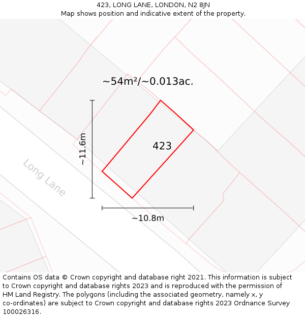 423, LONG LANE, LONDON, N2 8JN: Plot and title map