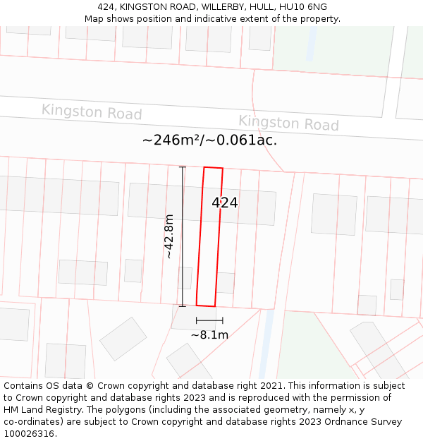 424, KINGSTON ROAD, WILLERBY, HULL, HU10 6NG: Plot and title map