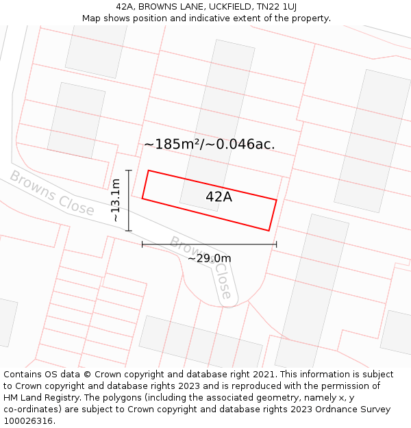 42A, BROWNS LANE, UCKFIELD, TN22 1UJ: Plot and title map