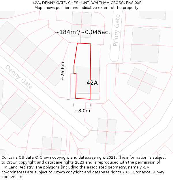 42A, DENNY GATE, CHESHUNT, WALTHAM CROSS, EN8 0XF: Plot and title map