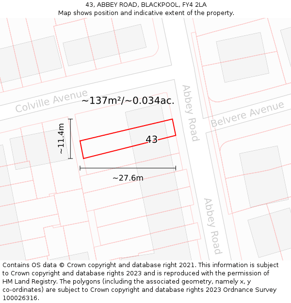 43, ABBEY ROAD, BLACKPOOL, FY4 2LA: Plot and title map