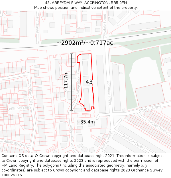 43, ABBEYDALE WAY, ACCRINGTON, BB5 0EN: Plot and title map