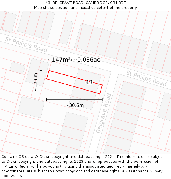 43, BELGRAVE ROAD, CAMBRIDGE, CB1 3DE: Plot and title map