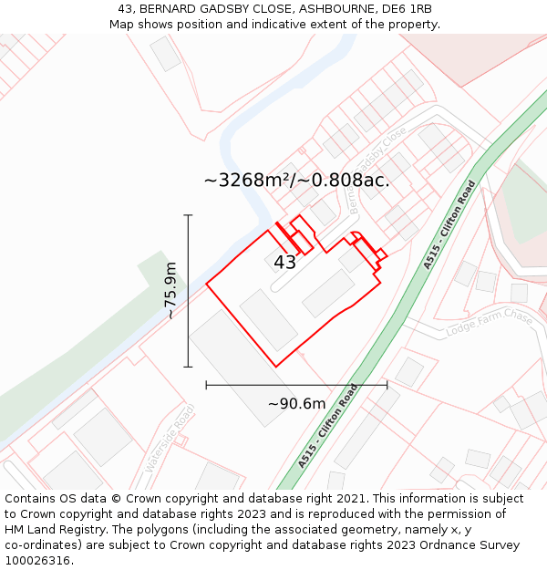 43, BERNARD GADSBY CLOSE, ASHBOURNE, DE6 1RB: Plot and title map