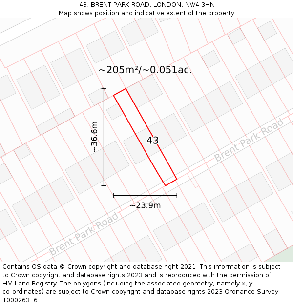 43, BRENT PARK ROAD, LONDON, NW4 3HN: Plot and title map