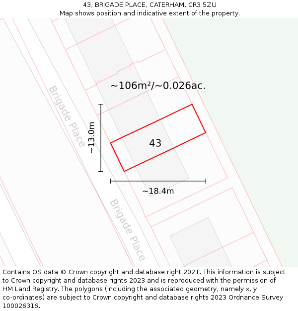 43, BRIGADE PLACE, CATERHAM, CR3 5ZU: Plot and title map