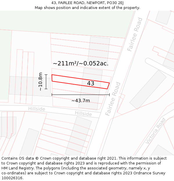 43, FAIRLEE ROAD, NEWPORT, PO30 2EJ: Plot and title map
