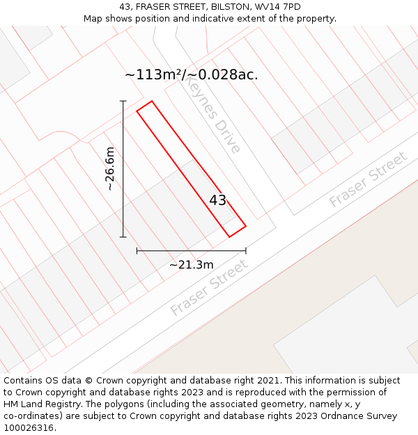 43, FRASER STREET, BILSTON, WV14 7PD: Plot and title map