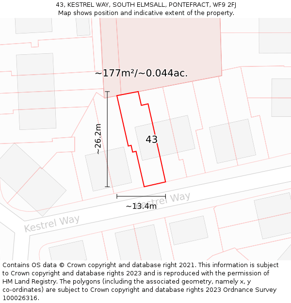 43, KESTREL WAY, SOUTH ELMSALL, PONTEFRACT, WF9 2FJ: Plot and title map