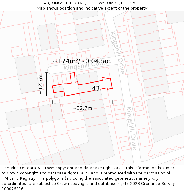 43, KINGSHILL DRIVE, HIGH WYCOMBE, HP13 5PH: Plot and title map