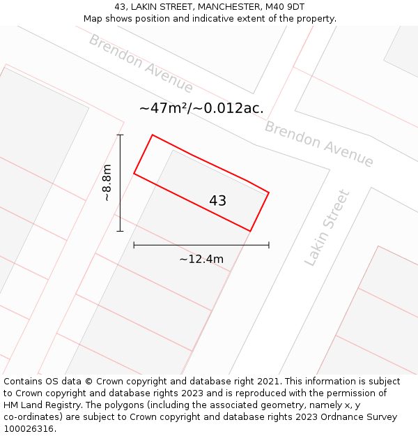 43, LAKIN STREET, MANCHESTER, M40 9DT: Plot and title map