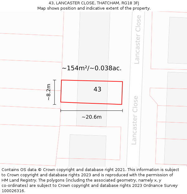 43, LANCASTER CLOSE, THATCHAM, RG18 3FJ: Plot and title map