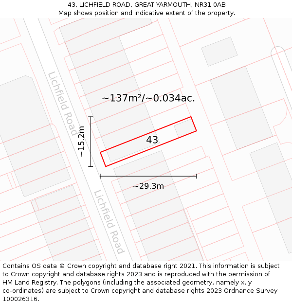 43, LICHFIELD ROAD, GREAT YARMOUTH, NR31 0AB: Plot and title map