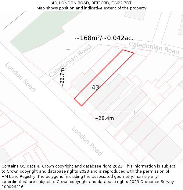 43, LONDON ROAD, RETFORD, DN22 7DT: Plot and title map