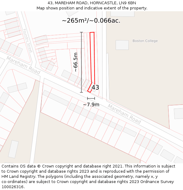 43, MAREHAM ROAD, HORNCASTLE, LN9 6BN: Plot and title map