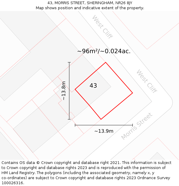 43, MORRIS STREET, SHERINGHAM, NR26 8JY: Plot and title map