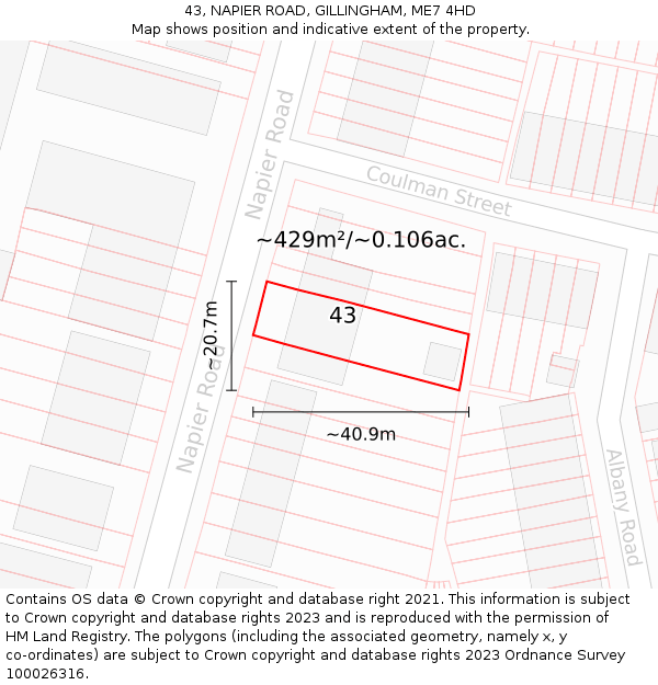 43, NAPIER ROAD, GILLINGHAM, ME7 4HD: Plot and title map