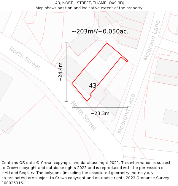 43, NORTH STREET, THAME, OX9 3BJ: Plot and title map
