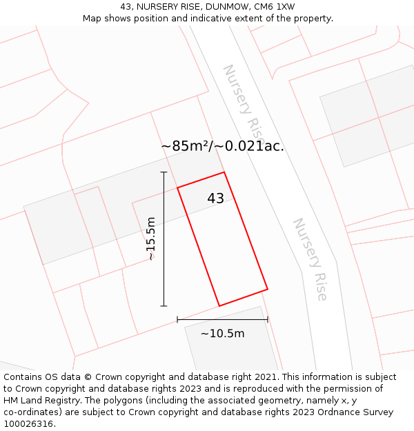 43, NURSERY RISE, DUNMOW, CM6 1XW: Plot and title map
