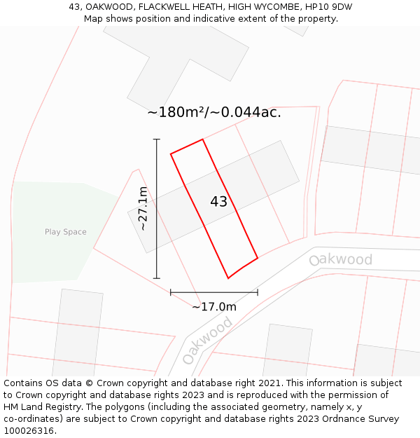 43, OAKWOOD, FLACKWELL HEATH, HIGH WYCOMBE, HP10 9DW: Plot and title map
