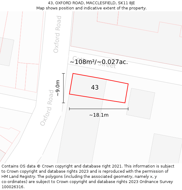 43, OXFORD ROAD, MACCLESFIELD, SK11 8JE: Plot and title map